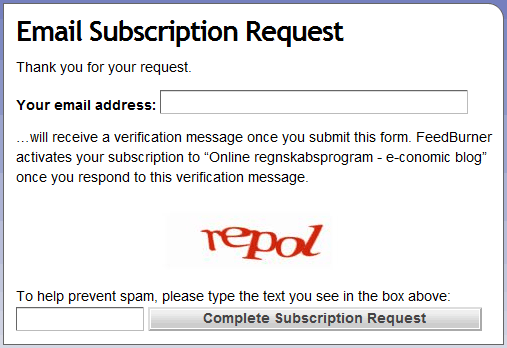 Tilmelding til abonnement via e-mail
