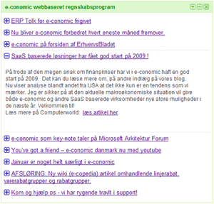 e-conomic blogindlæg vist i iGoogle nyhedslæseren